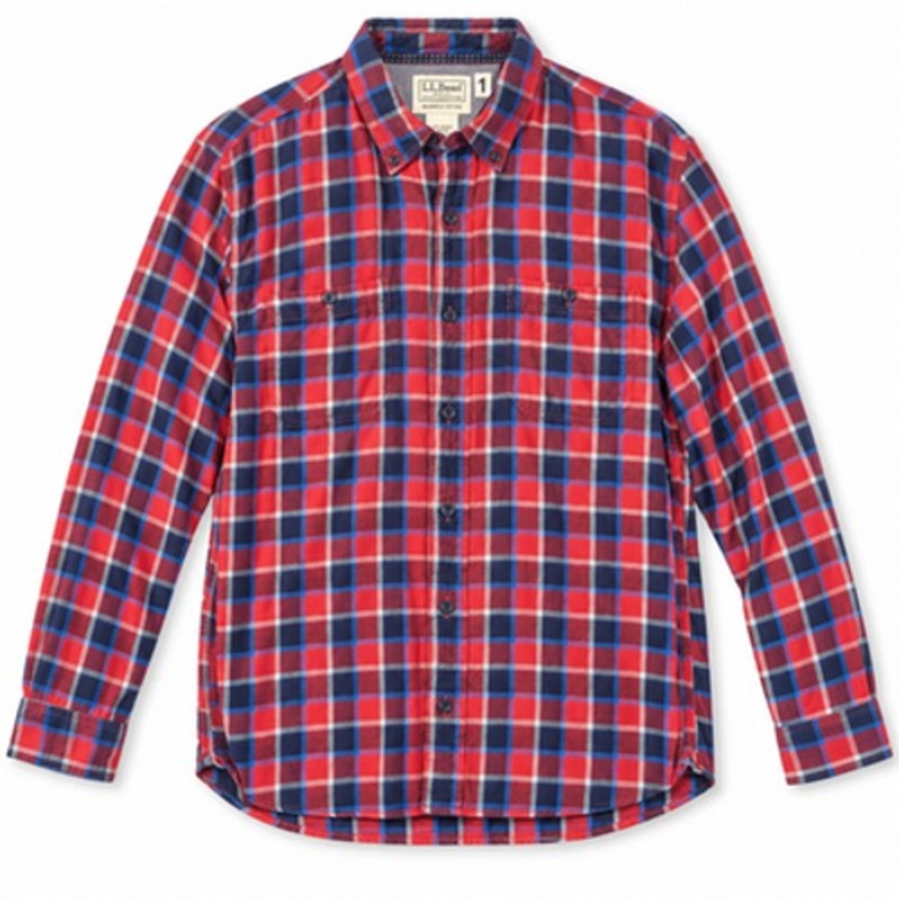 L.L.Bean Flannel Shirt Mens Medium Red Plaid Organic Cotton Tencel Lyocell
